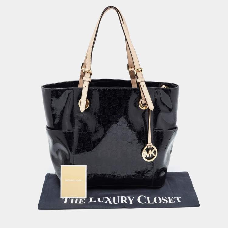 Pre Owned MICHAEL Michael Kors Black Signature Patent Leather Jet Set Tote