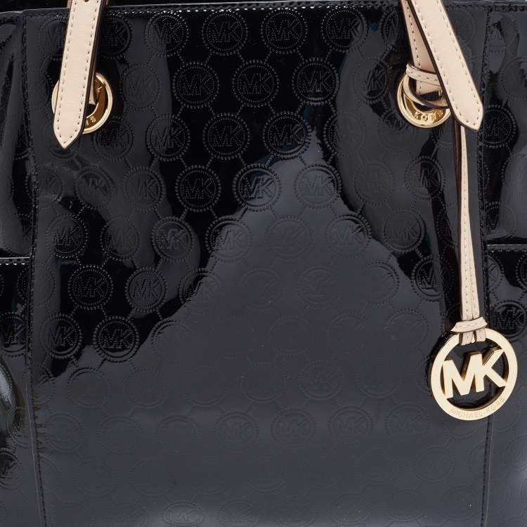 Pre Owned MICHAEL Michael Kors Black Signature Patent Leather Jet Set Tote