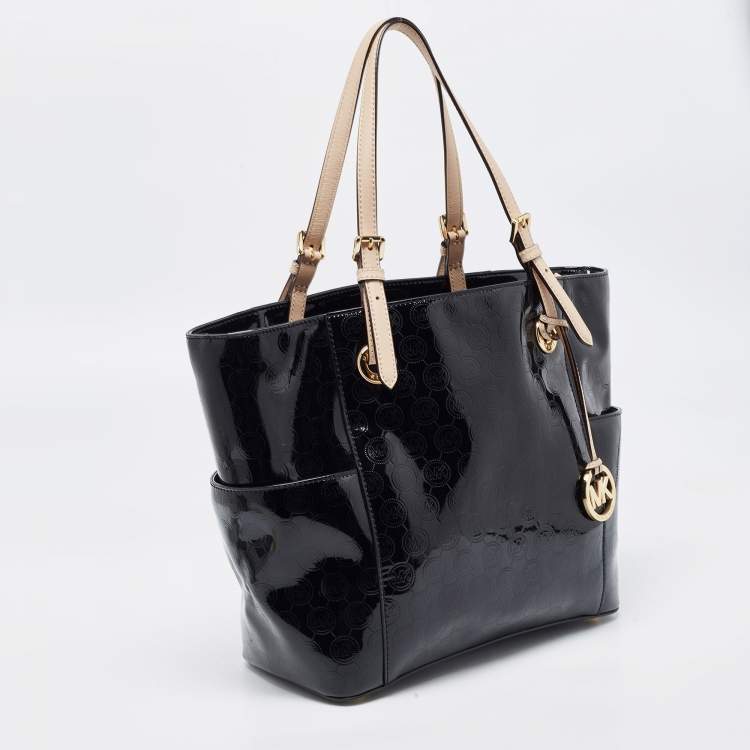 Pre Owned MICHAEL Michael Kors Black Signature Patent Leather Jet Set Tote