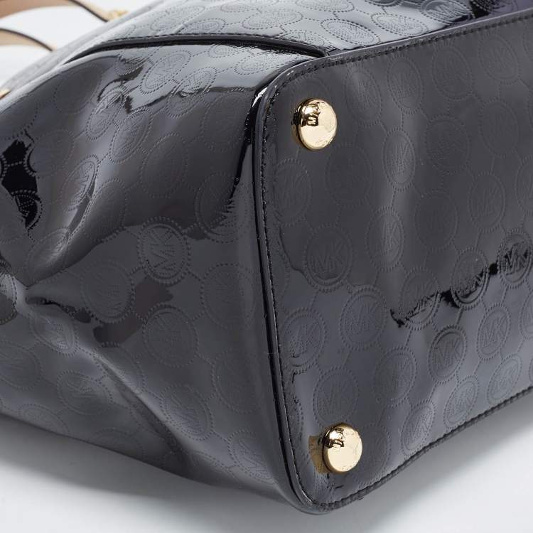 Pre Owned MICHAEL Michael Kors Black Signature Patent Leather Jet Set Tote