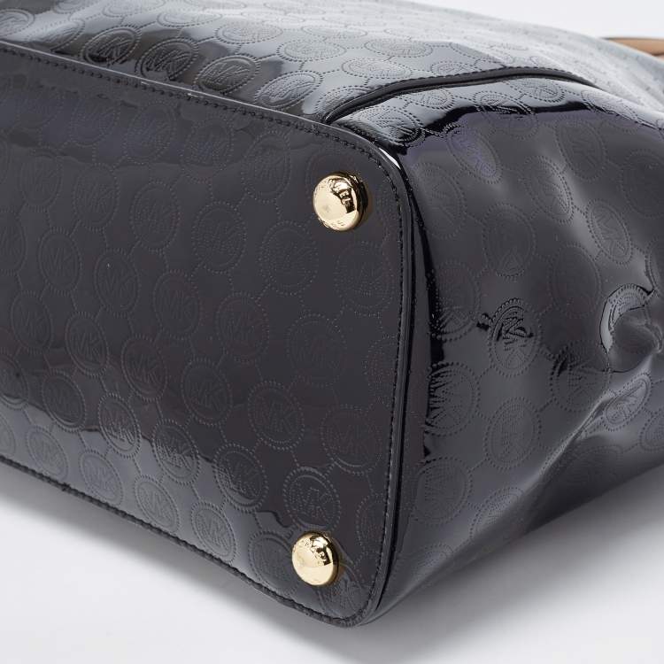 Pre Owned MICHAEL Michael Kors Black Signature Patent Leather Jet Set Tote