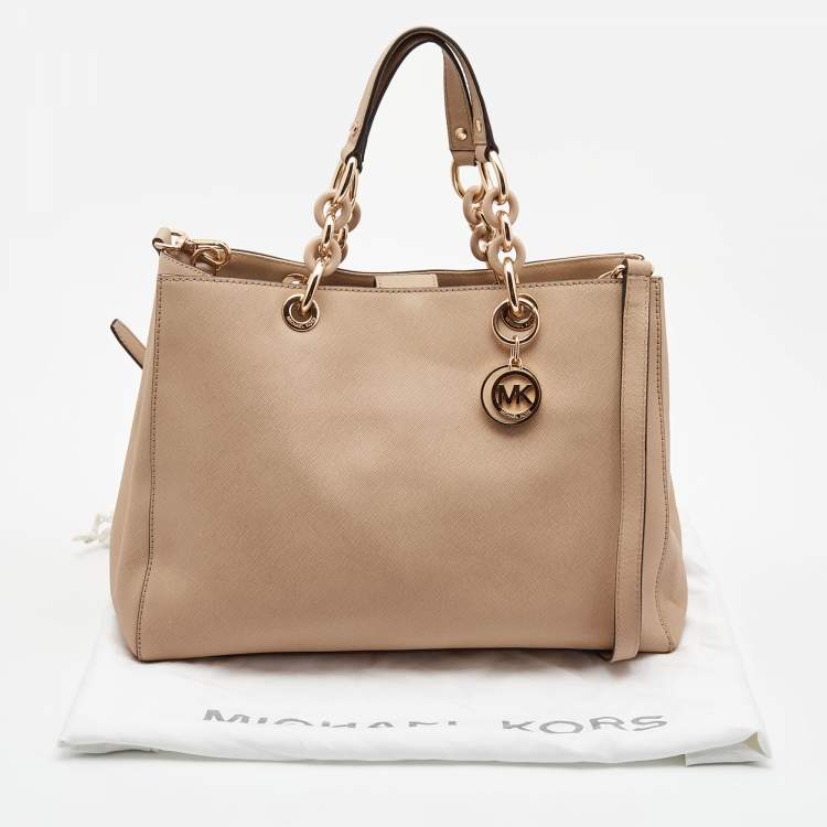 Pre Owned MICHAEL Michael Kors Blush Pink Saffiano Leather Large Cynthia Tote