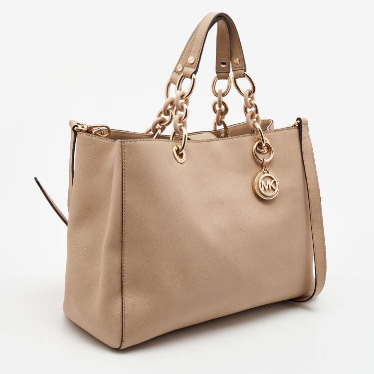 Pre Owned MICHAEL Michael Kors Blush Pink Saffiano Leather Large Cynthia Tote