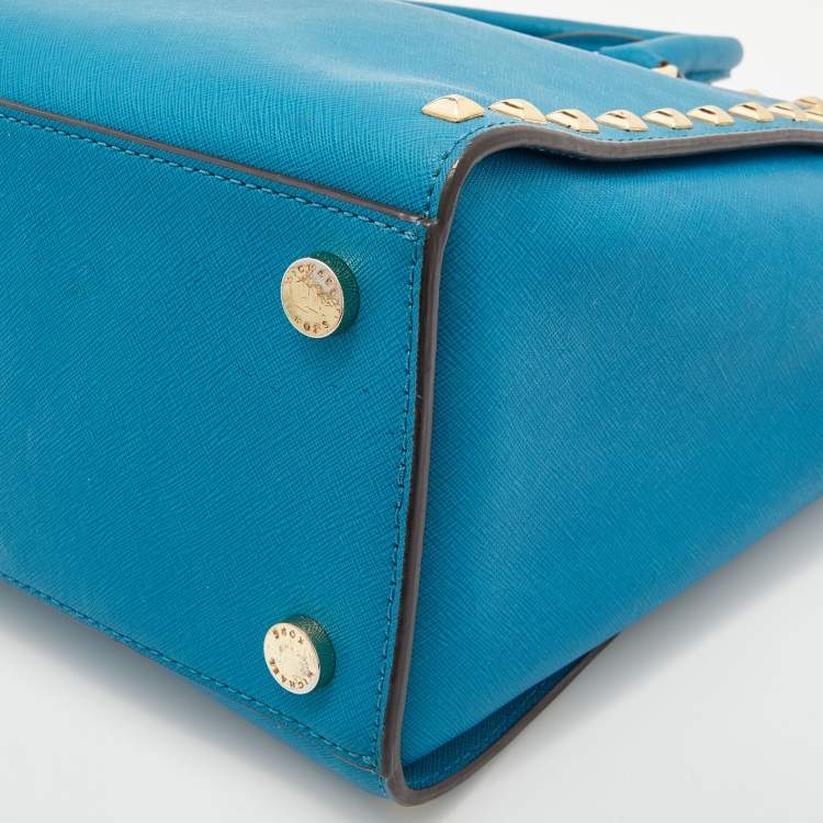 Pre Owned MICHAEL Michael Kors Blue Leather Studded Selma Satchel