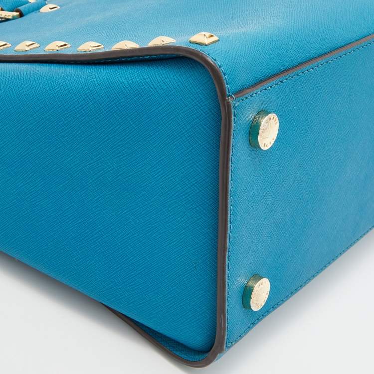 Pre Owned MICHAEL Michael Kors Blue Leather Studded Selma Satchel