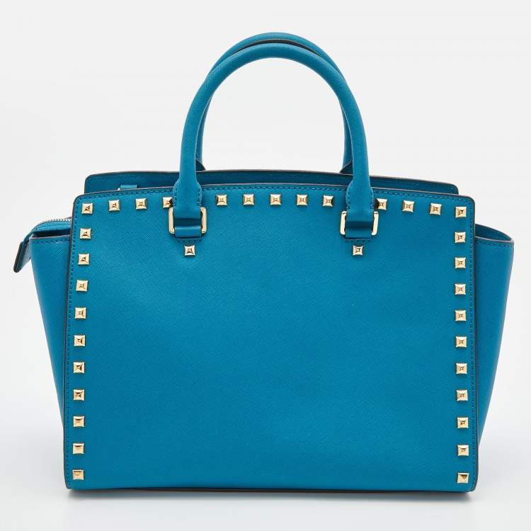 Pre Owned MICHAEL Michael Kors Blue Leather Studded Selma Satchel