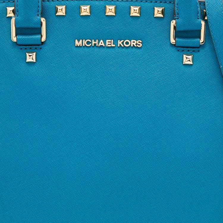 Pre Owned MICHAEL Michael Kors Blue Leather Studded Selma Satchel