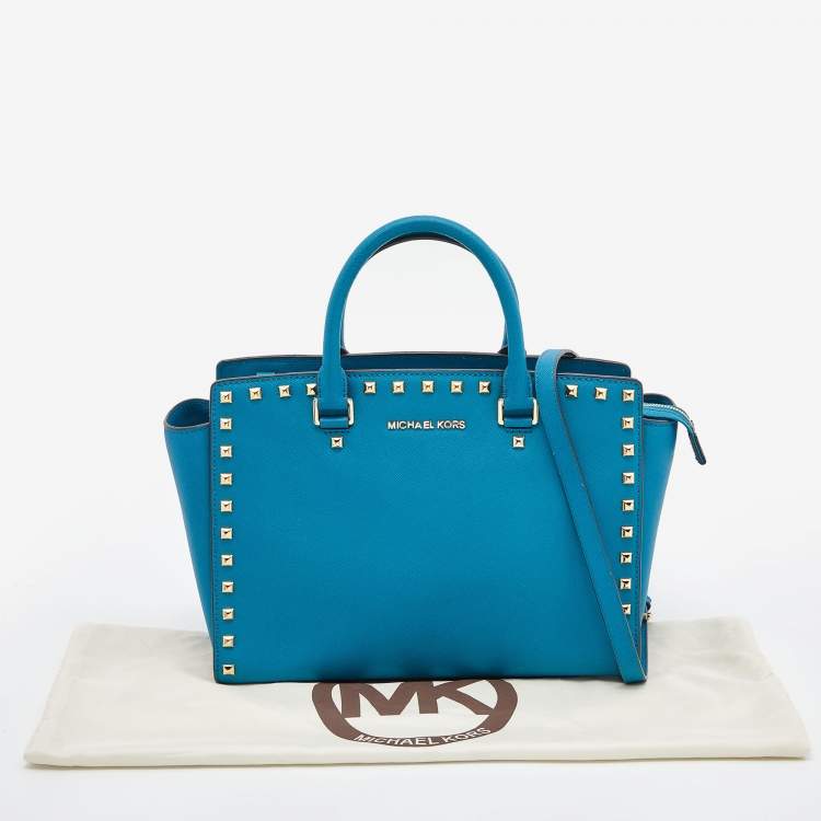 Pre Owned MICHAEL Michael Kors Blue Leather Studded Selma Satchel