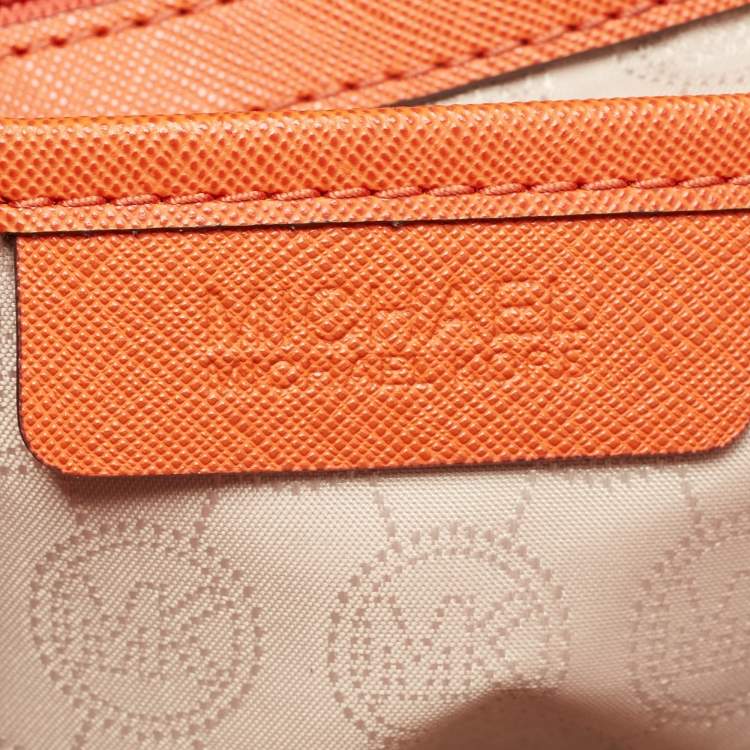 Pre Owned MICHAEL Michael Kors Orange Saffiao Leather Large Jet Set Travel Tote