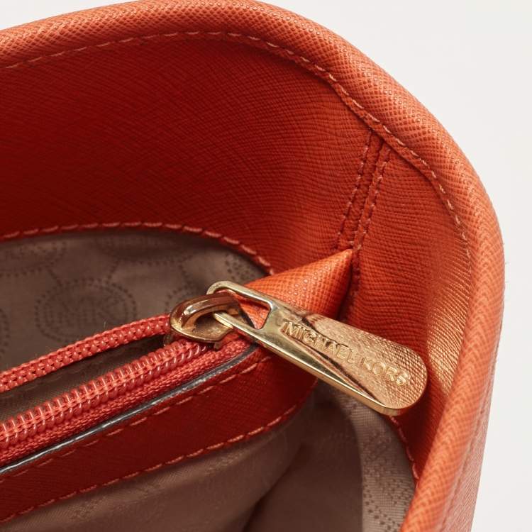 Pre Owned MICHAEL Michael Kors Orange Saffiao Leather Large Jet Set Travel Tote