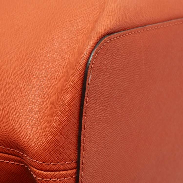 Pre Owned MICHAEL Michael Kors Orange Saffiao Leather Large Jet Set Travel Tote
