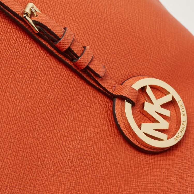 Pre Owned MICHAEL Michael Kors Orange Saffiao Leather Large Jet Set Travel Tote