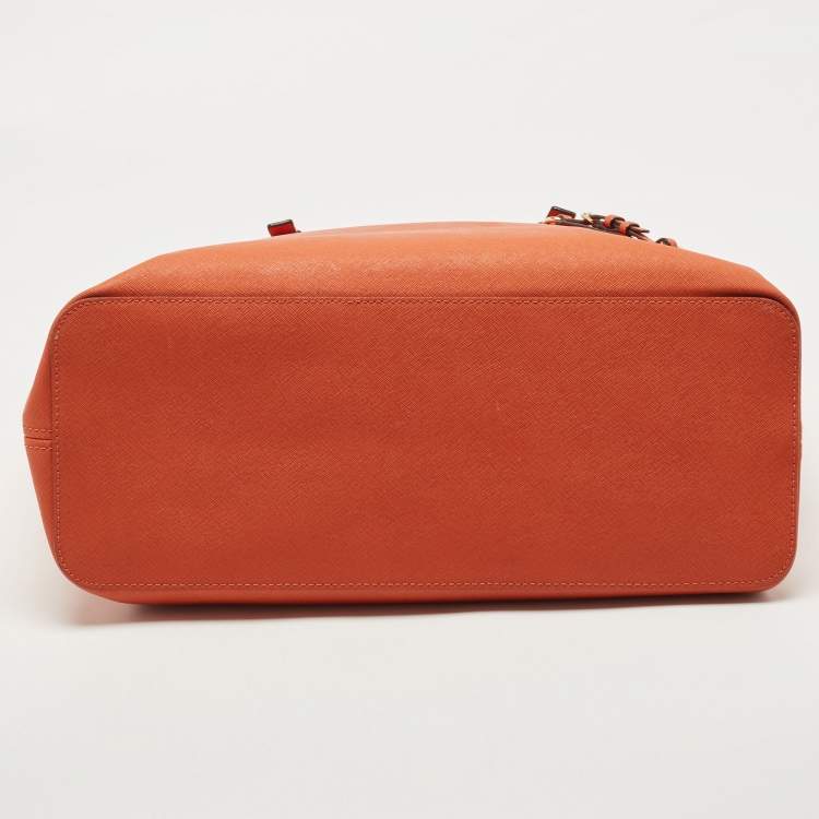 Pre Owned MICHAEL Michael Kors Orange Saffiao Leather Large Jet Set Travel Tote