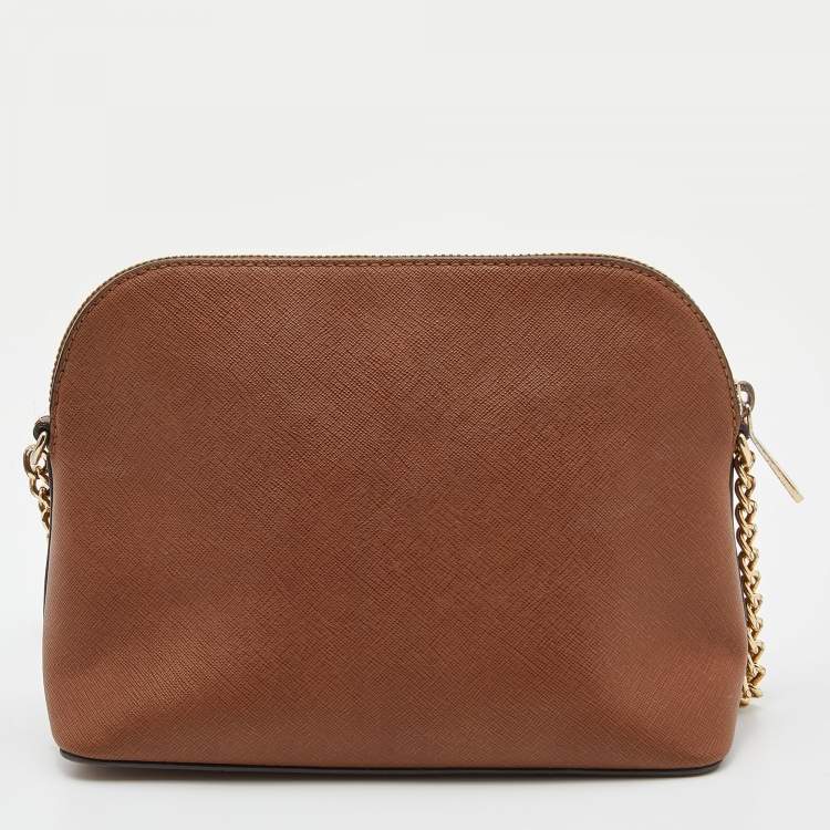 Pre Owned MICHAEL Michael Kors Brown Leather Jet Set Travel Dome Crossbody Bag