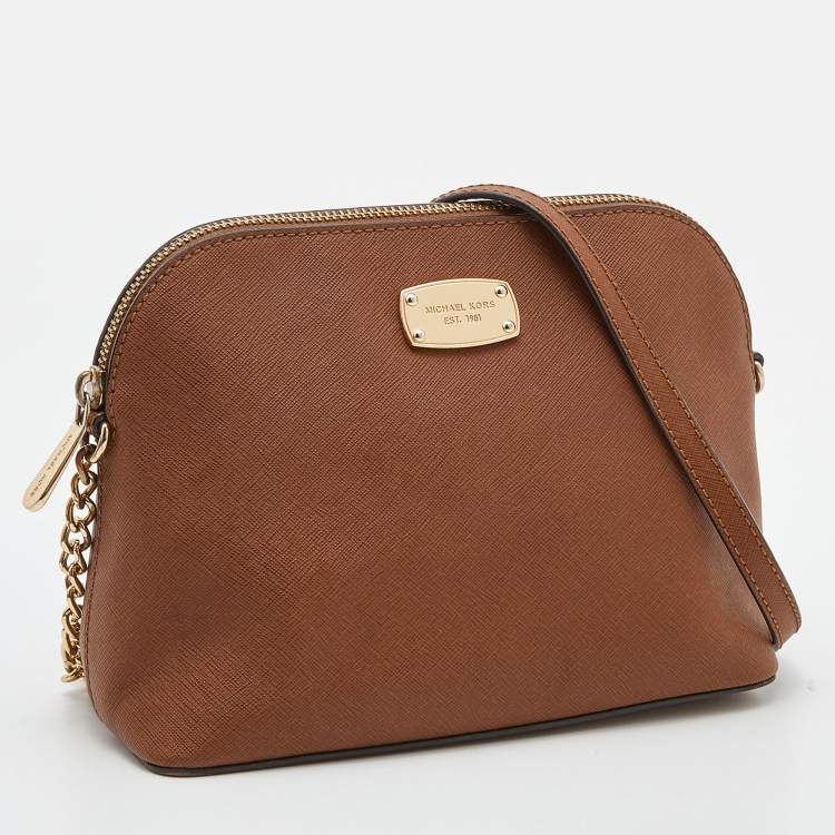 Pre Owned MICHAEL Michael Kors Brown Leather Jet Set Travel Dome Crossbody Bag