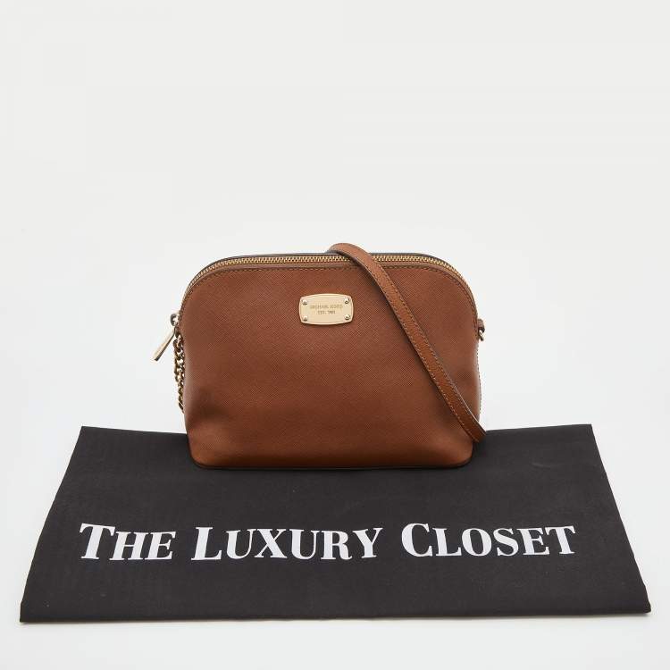 Pre Owned MICHAEL Michael Kors Brown Leather Jet Set Travel Dome Crossbody Bag