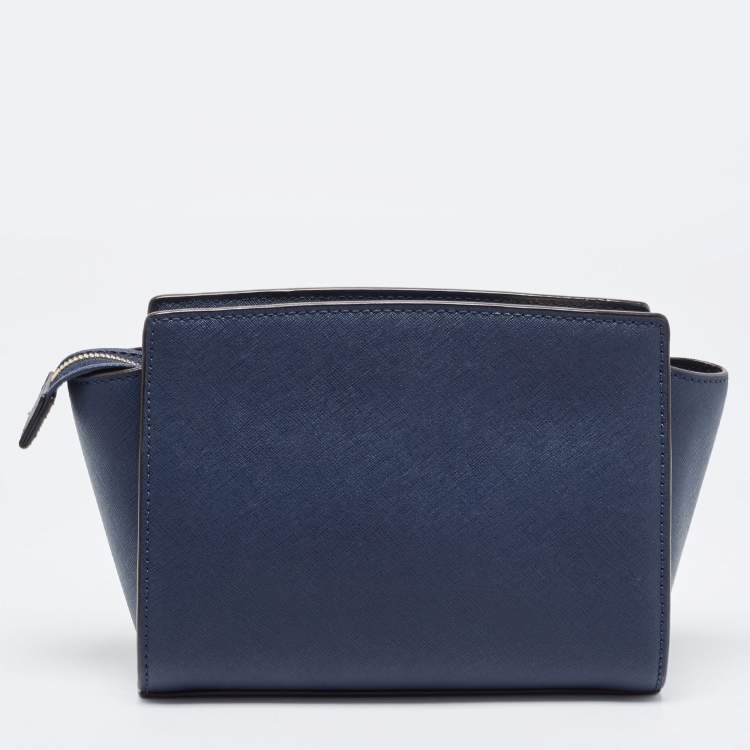 Pre Owned MICHAEL Michael Kors Blue Saffiano Leather Small Selma Crossbody Bag