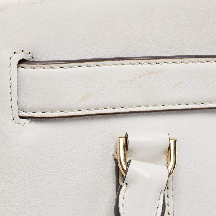 Pre Owned MICHAEL Michael Kors White Leather Hamilton East West Tote