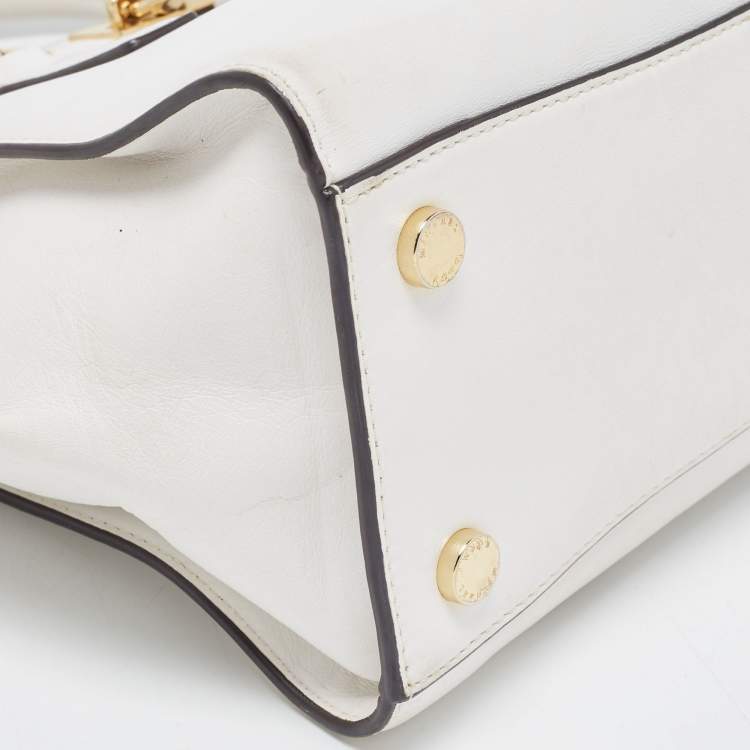 Pre Owned MICHAEL Michael Kors White Leather Hamilton East West Tote