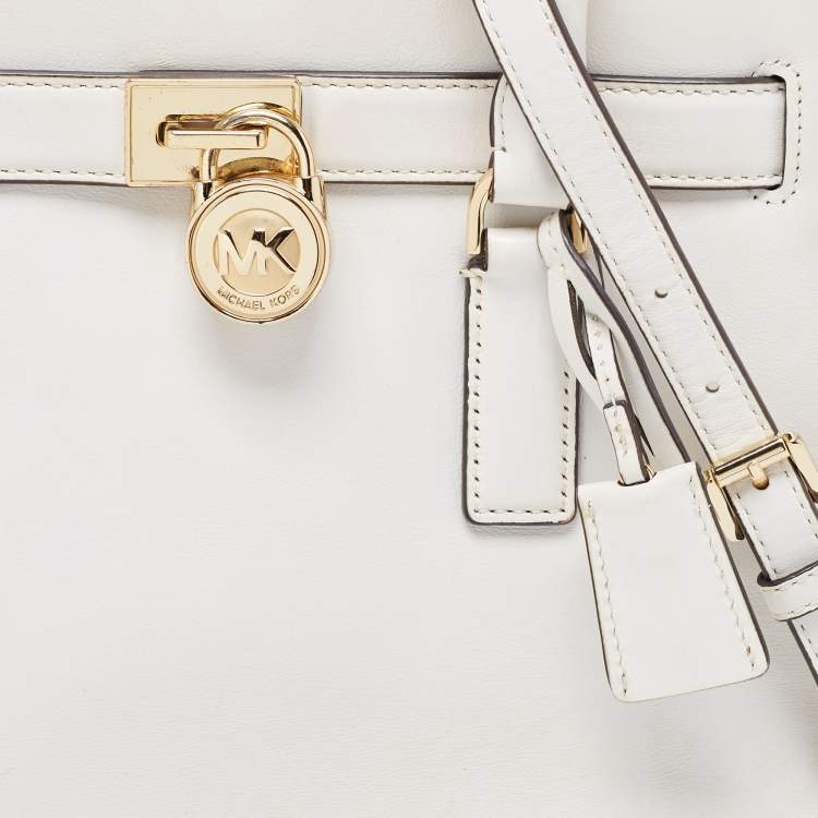 Pre Owned MICHAEL Michael Kors White Leather Hamilton East West Tote