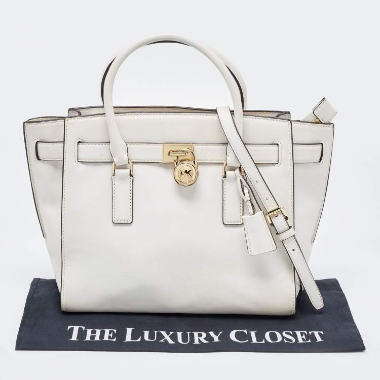 Pre Owned MICHAEL Michael Kors White Leather Hamilton East West Tote