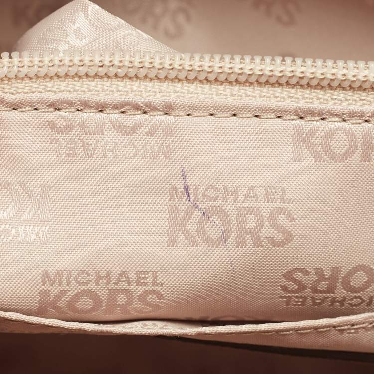 Pre Owned MICHAEL Michael Kors Off-White Signature Coated Canvas Cindy Dome Satchel