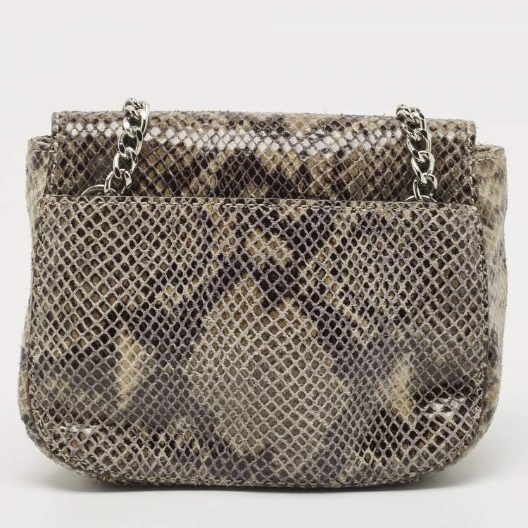 Pre Owned MICHAEL Michael Kors Black/Beige Python Embossed Leather Fulton Flap Crossbody Bag
