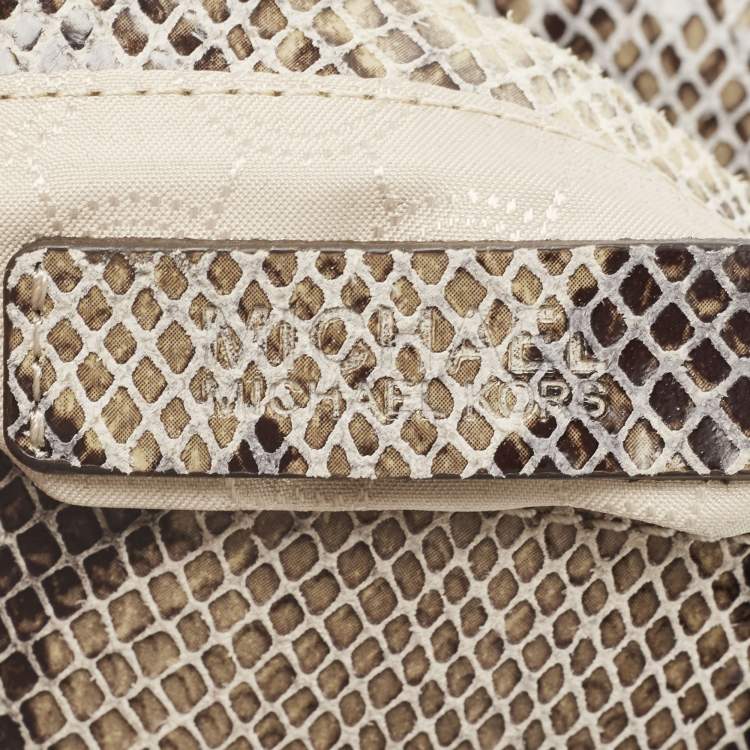 Pre Owned MICHAEL Michael Kors Black/Beige Python Embossed Leather Fulton Flap Crossbody Bag