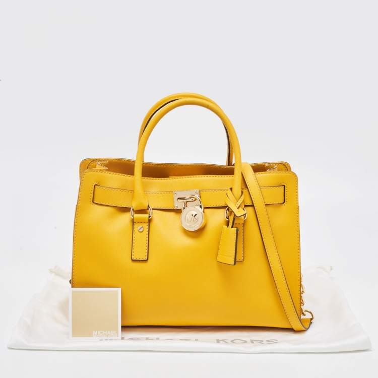 Pre Owned MICHAEL Michael Kors Yellow Saffiano Leather Hamilton North South Tote