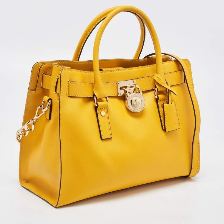 Pre Owned MICHAEL Michael Kors Yellow Saffiano Leather Hamilton North South Tote