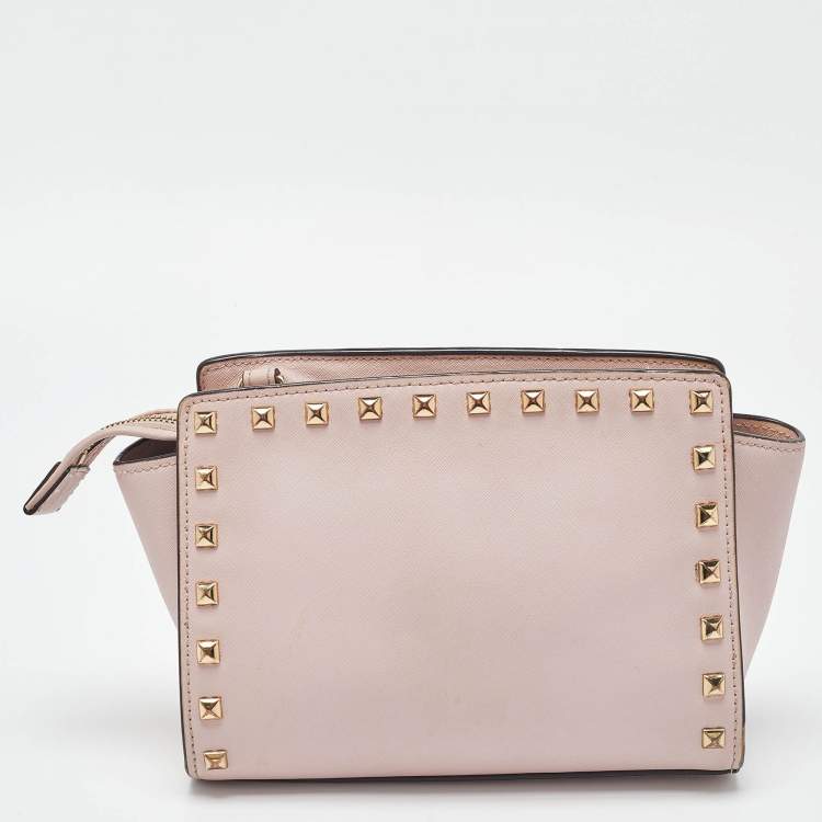 Pre Owned Michael Michael Kors Pink Leather Medium Studded Selma Crossbody Bag
