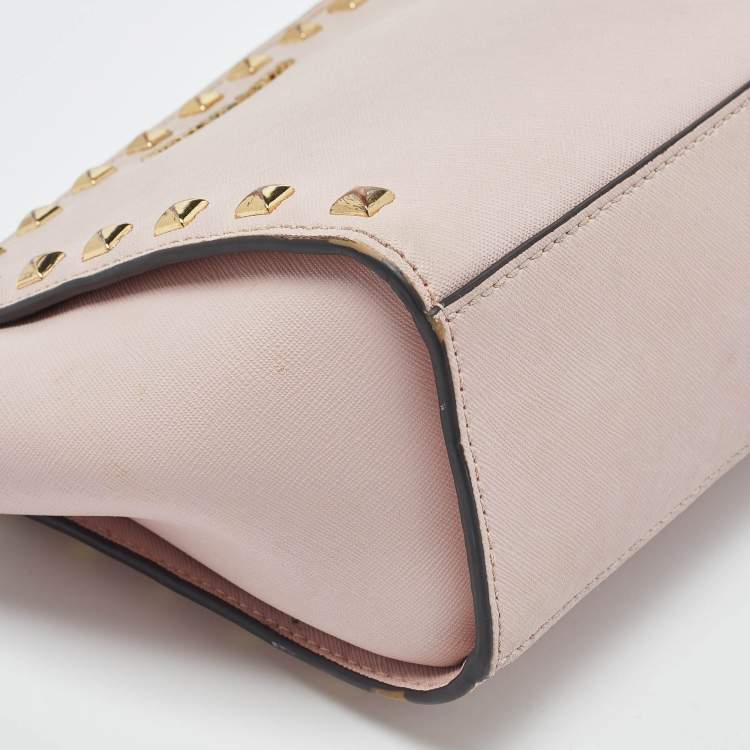 Pre Owned Michael Michael Kors Pink Leather Medium Studded Selma Crossbody Bag