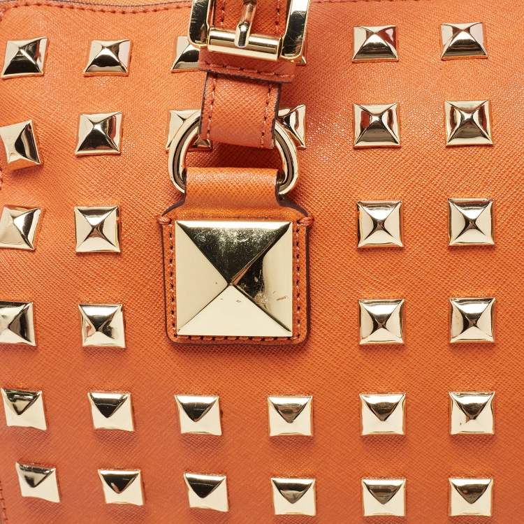 Pre Owned MICHAEL Michael Kors Orange Studded Leather Grayson Boston Bag