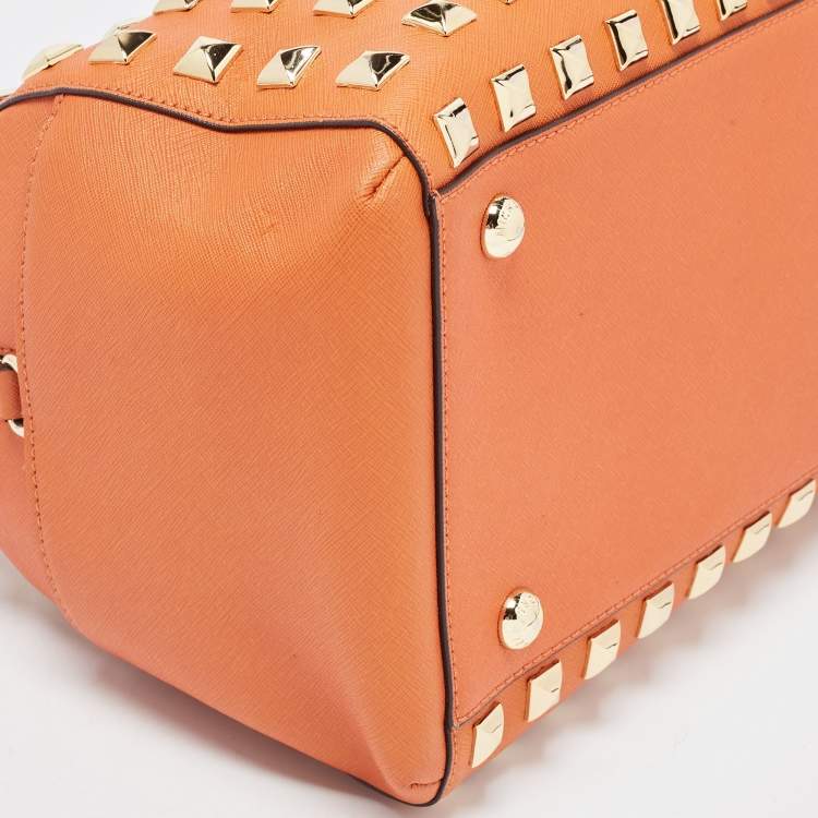 Pre Owned MICHAEL Michael Kors Orange Studded Leather Grayson Boston Bag