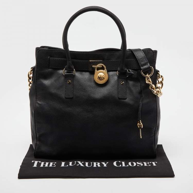 Pre Owned MICHAEL Michael Kors Black Leather Large Hamilton North South Tote