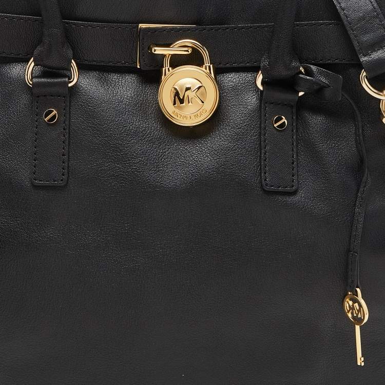 Pre Owned MICHAEL Michael Kors Black Leather Large Hamilton North South Tote
