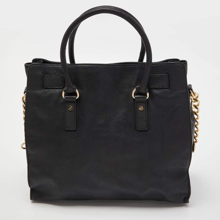 Pre Owned MICHAEL Michael Kors Black Leather Large Hamilton North South Tote