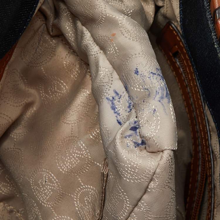 مملوكة م�سبقًا MICHAEL Michael Kors Blue/Tan Whipped Stitched Denim and Leather Hamilton Tote