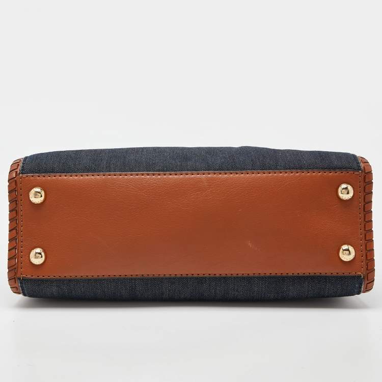 مملوكة مسبقًا MICHAEL Michael Kors Blue/Tan Whipped Stitched Denim and Leather Hamilton Tote