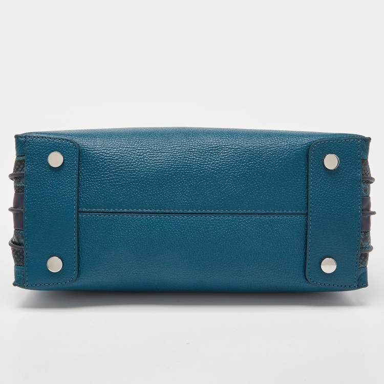 Pre Owned Michael Kors Blue Leather and Snakeskin Embossed Mercer Studio Tote