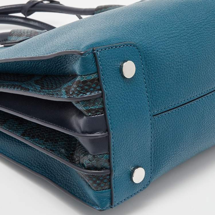 Pre Owned Michael Kors Blue Leather and Snakeskin Embossed Mercer Studio Tote