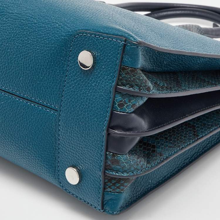 Pre Owned Michael Kors Blue Leather and Snakeskin Embossed Mercer Studio Tote