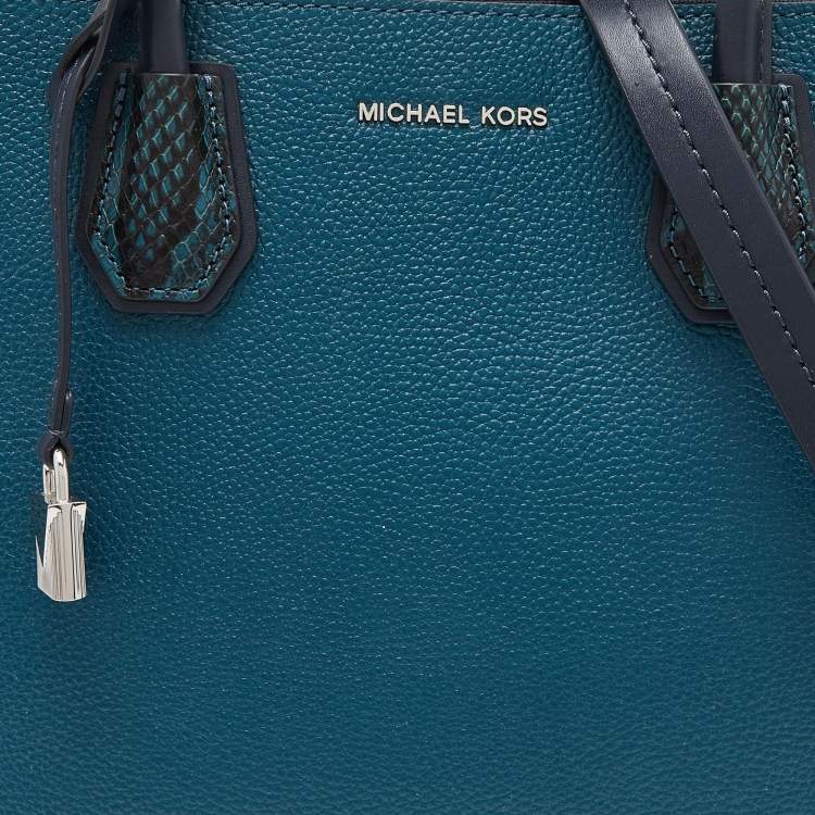 Pre Owned Michael Kors Blue Leather and Snakeskin Embossed Mercer Studio Tote