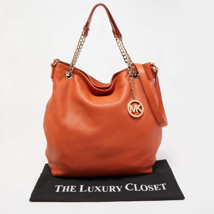 Pre Owned MICHAEL Michael Kors Orange Leather Chain Shoulder Bag