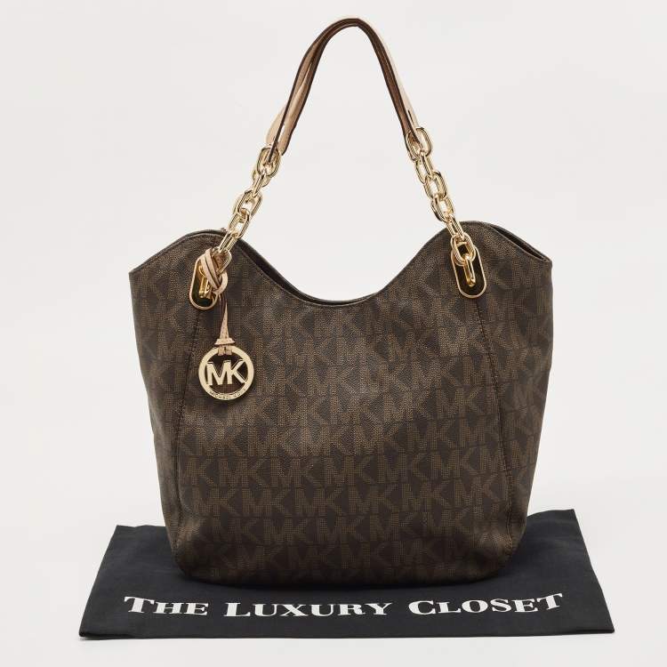 Pre Owned MICHAEL Michael Kors Brown Signature Coated Canvas and Leather Lilly Tote