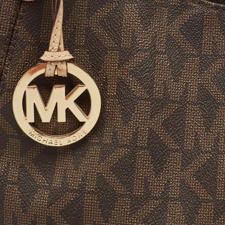 Pre Owned MICHAEL Michael Kors Brown Signature Coated Canvas and Leather Lilly Tote