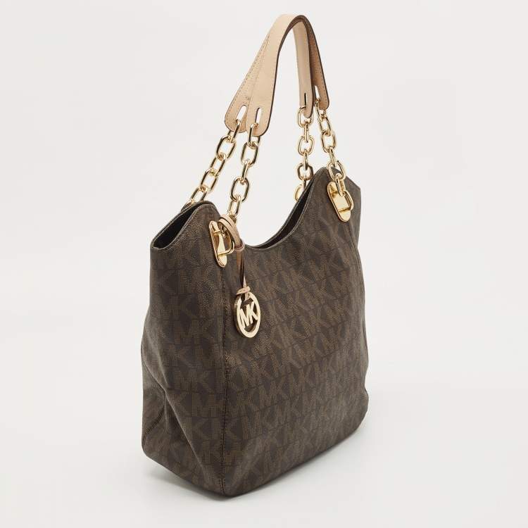 Pre Owned MICHAEL Michael Kors Brown Signature Coated Canvas and Leather Lilly Tote