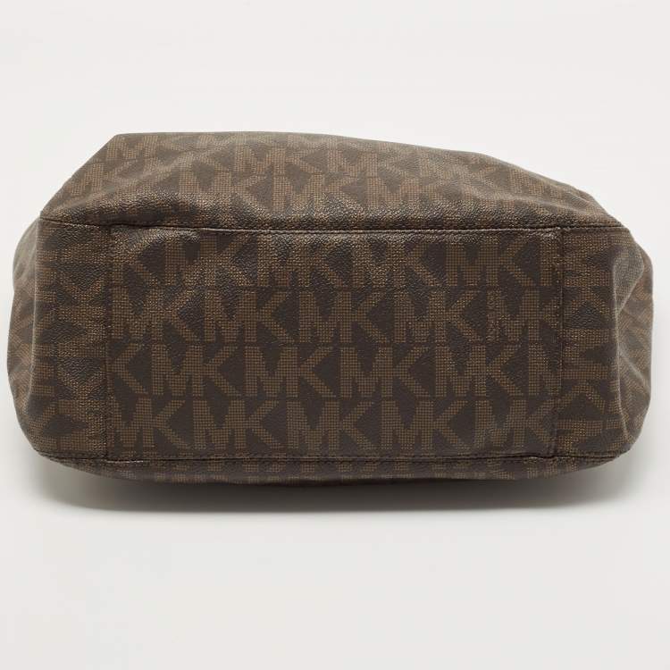 Pre Owned MICHAEL Michael Kors Brown Signature Coated Canvas and Leather Lilly Tote
