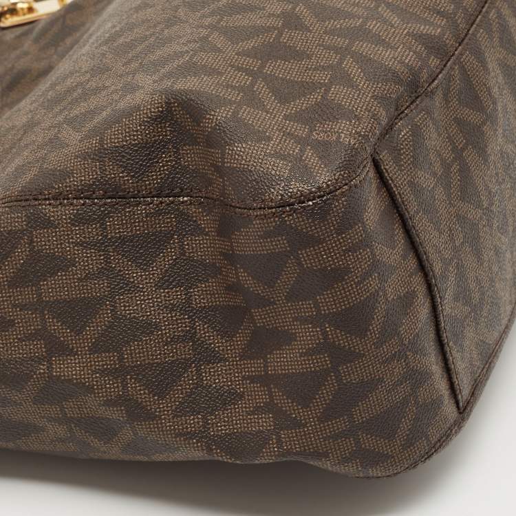 Pre Owned MICHAEL Michael Kors Brown Signature Coated Canvas and Leather Lilly Tote