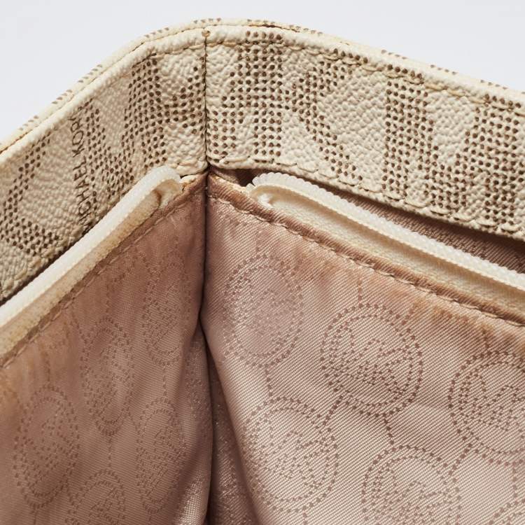 مملوكة مسبقًا MICHAEL Michael Kors Off White/Beige Signature Coated Canvas and Leather Jet Set East West Tote